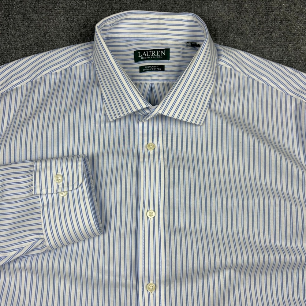 Lauren Ralph Lauren Button Up Shirt Mens 2XL Blue White Striped Supima Cotton